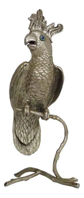 Silver Plated Bronze Cockatoo or Parrot Sculpture, 1950s