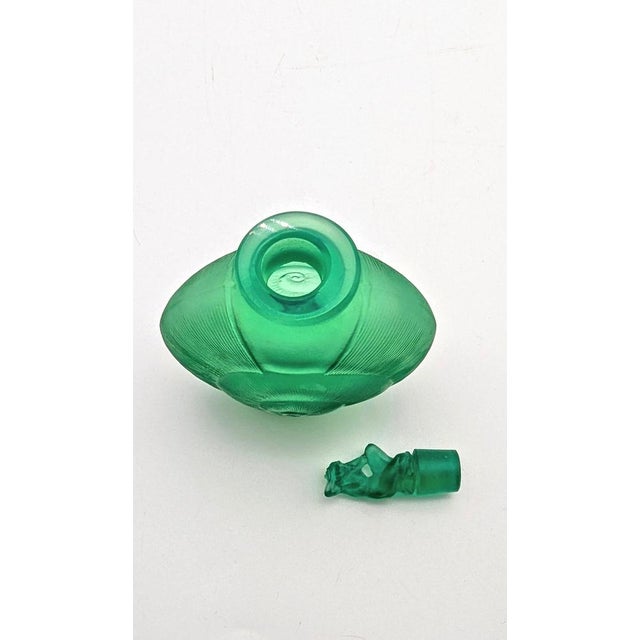 Vintage French Perfume Bottle in Emerald Green Glass by René Lalique, 1920 For Sale - Image 3 of 11