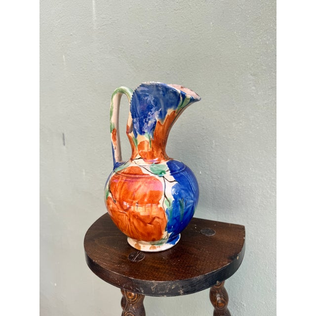 Mexican Late 20c Mexican Folk Art Hand-Painted Ceramic Pitcher Ewer — Boho Mediterranean For Sale - Image 3 of 6