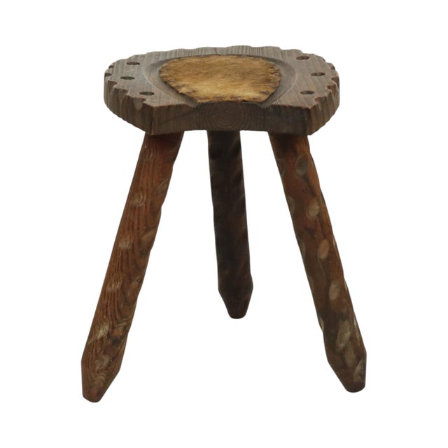 Brutalist Spanish Tripod Wooden Milk Stool For Sale - Image 6 of 15