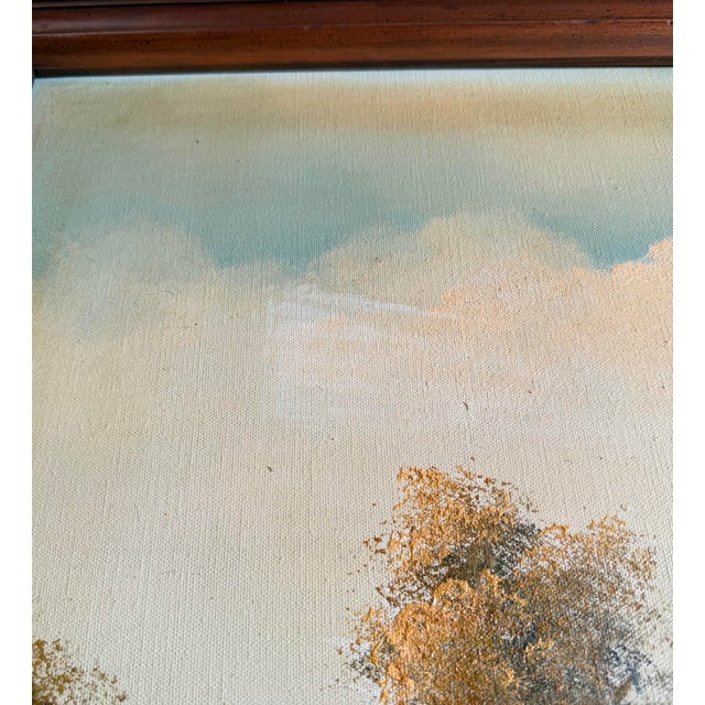Mid-Century Signed Original Oil Painting on Canvas, Lake & Mountains 29x41 For Sale - Image 10 of 11
