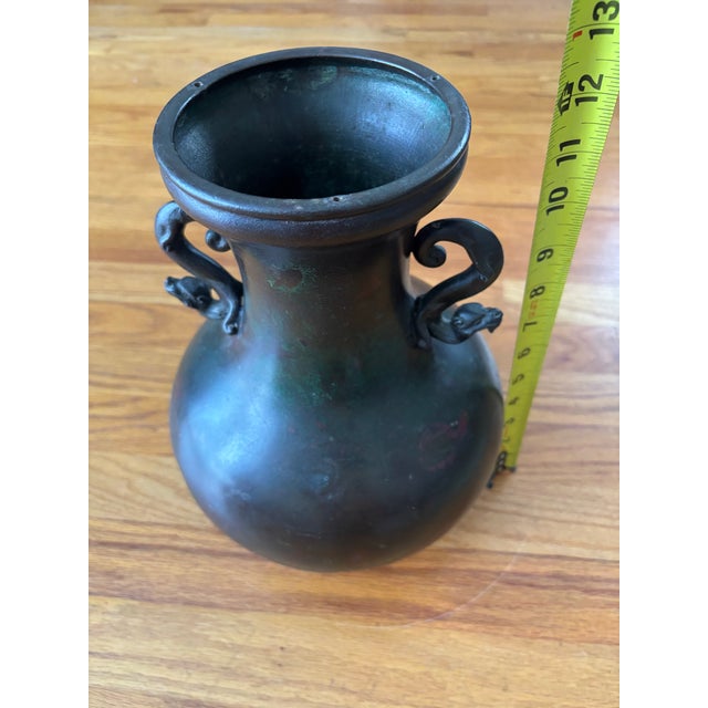Bronze Vintage 12" Bronze Amphora Vase With Dragon Handles For Sale - Image 8 of 9