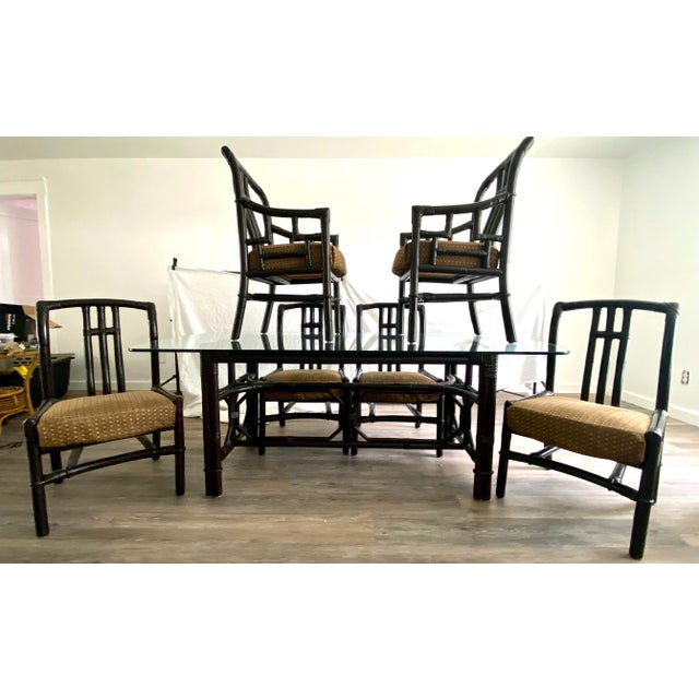 Ficks Reed by John Wisner Far Horizons Collection Vintage Rattan & Wicker Table & Six Chairs Dining Set C. 1950's For Sale - Image 10 of 11