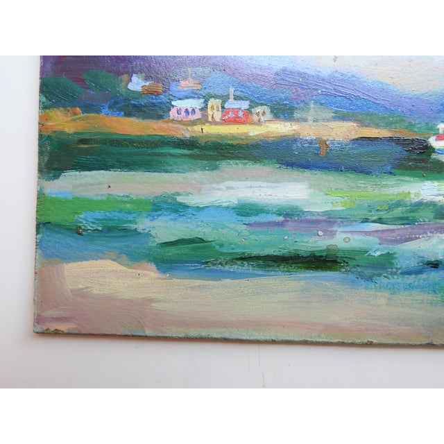 Mid 20th Century Mid 20th Century Fishing Harbor Painting For Sale - Image 5 of 7