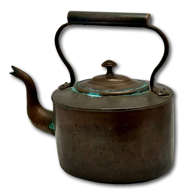 Copper Excellent Smaller Size Antique Classic American Style Hand Wrought Solid Copper Tea Kettle - Circa Early 19th Century For Sale - Image 8 of 18