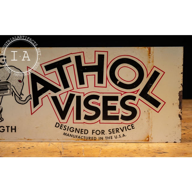 Vintage Double-Sided Athol Vises Tin Litho Advertising Sign For Sale - Image 9 of 12