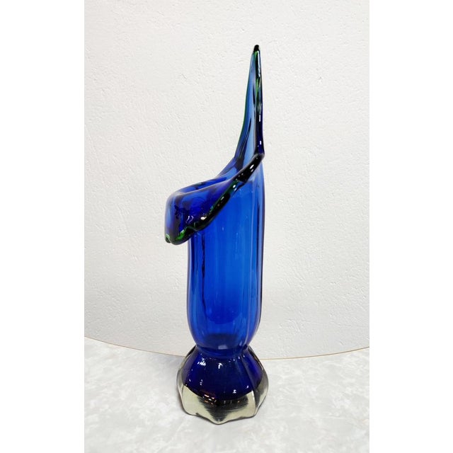 Blue Mid-Century Modern Blue Murano Glass Vase Shaped as Calla Lily, Italy, 1960s For Sale - Image 8 of 9