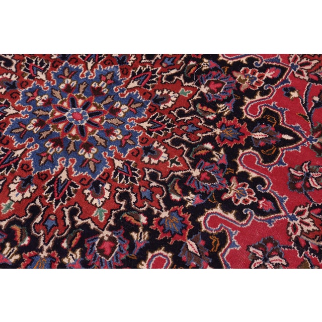 Boho Chic Vintage Retro Kashan Red/Blue Wool Rug - 9'7'' X 12'9'' For Sale - Image 4 of 10