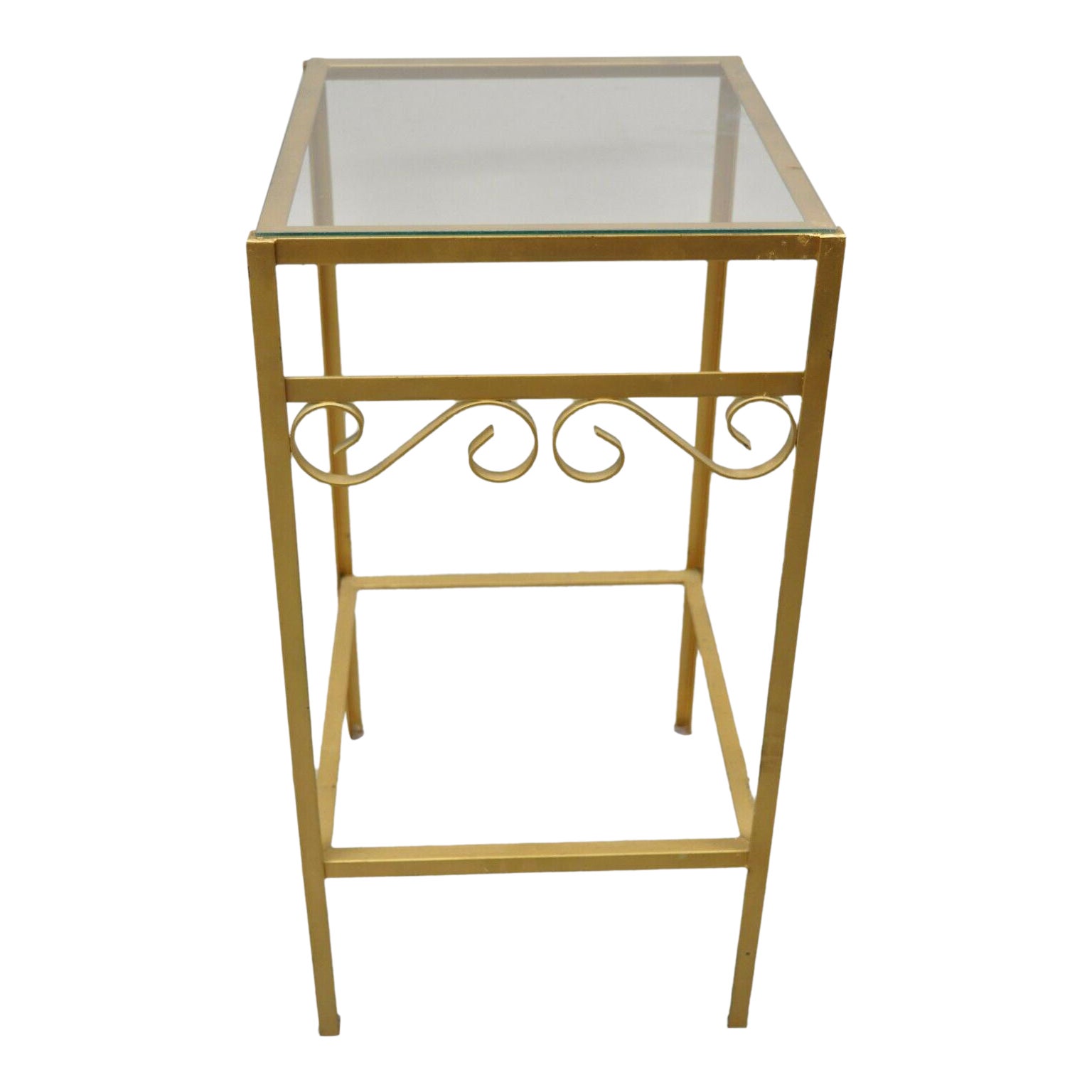 Hollywood Regency Style Gold Metal Glass Top 30" Plant Stand Pedestal
