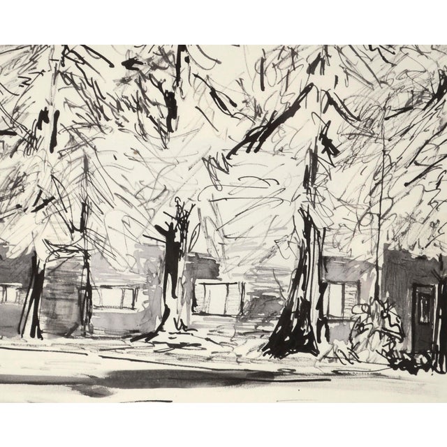 American Cabin in the Woods, India Ink Forest Landscape With Redwood Trees by Michael Pauker For Sale - Image 3 of 9