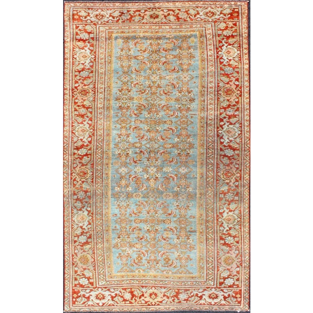 Antique Persian Bidjar Rug With Blossoming Floral Design in Light Blue and Red For Sale - Image 11 of 11
