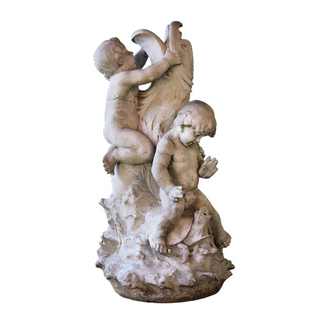 Antique Italian Carved Marble Fountain Depicting Putti Wrestling a Dolphin For Sale - Image 13 of 13