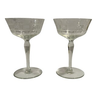 Art Deco Champagne Coupes With Geometric Pattern-A Pair For Sale