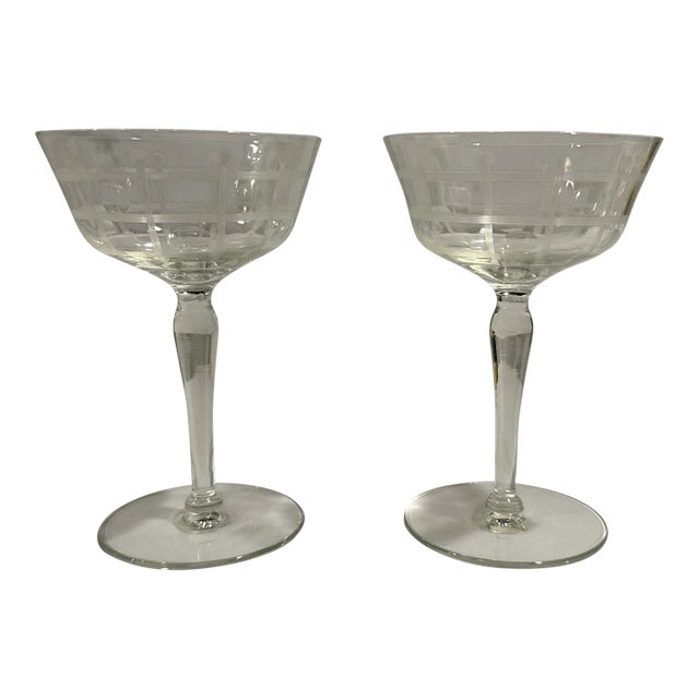 Art Deco Champagne Coupes With Geometric Pattern-A Pair For Sale