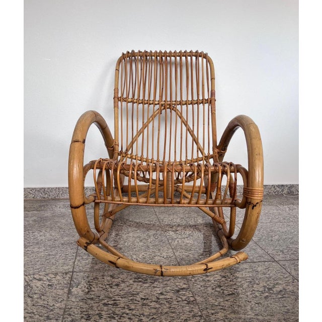1960s Vintage Boho Rocking Chair in Bamboo by Franco Albini for Veranda or Terrace, Italy, 1950s For Sale - Image 5 of 18