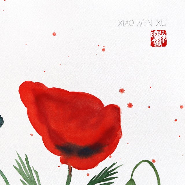 Poppies II - Original Red Floral Still Life Watercolor Painting on Paper For Sale - Image 4 of 7