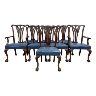 Vintage English Chippendale Style Carved Mahogany Dining Chairs - Set of 8 For Sale