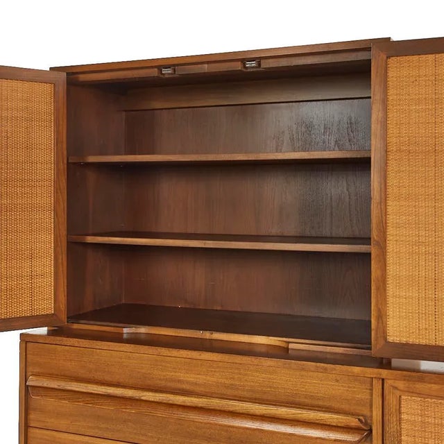 Lawrence Peabody Mid Century Walnut and Cane Buffet With Hutch For Sale - Image 9 of 13