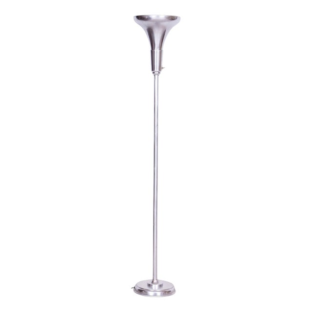 Czech Bauhaus Brass-Plated Floor Lamp from Gottlieb Brothers, 1930s For Sale