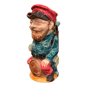 19th Century French Hand Painted Ceramic Barbotine Soldier Pitcher by Onnaing