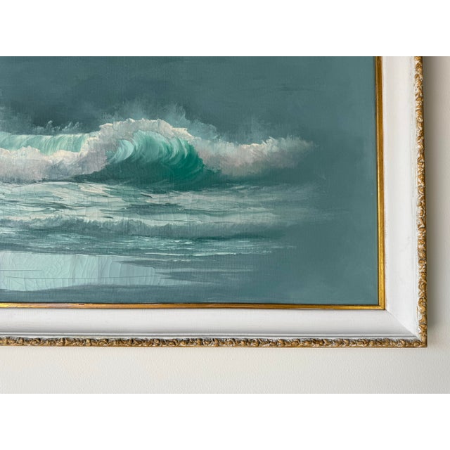 Blue 1970's Julie Gregrory Seascape Oil on Canvas Painting, Framed For Sale - Image 8 of 12