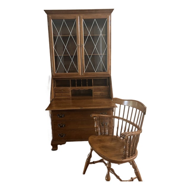 1970s Ethan Allen Heirloom Collection Secretary, Top and Chair For Sale