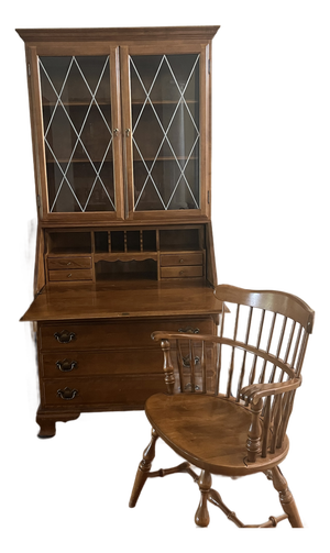 1970s Ethan Allen Heirloom Collection Secretary, Top and Chair