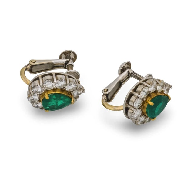 Vintage 1.25 Carat Emerald Diamond Platinum and 14k White Gold Cluster Earrings, A Pair For Sale - Image 4 of 4