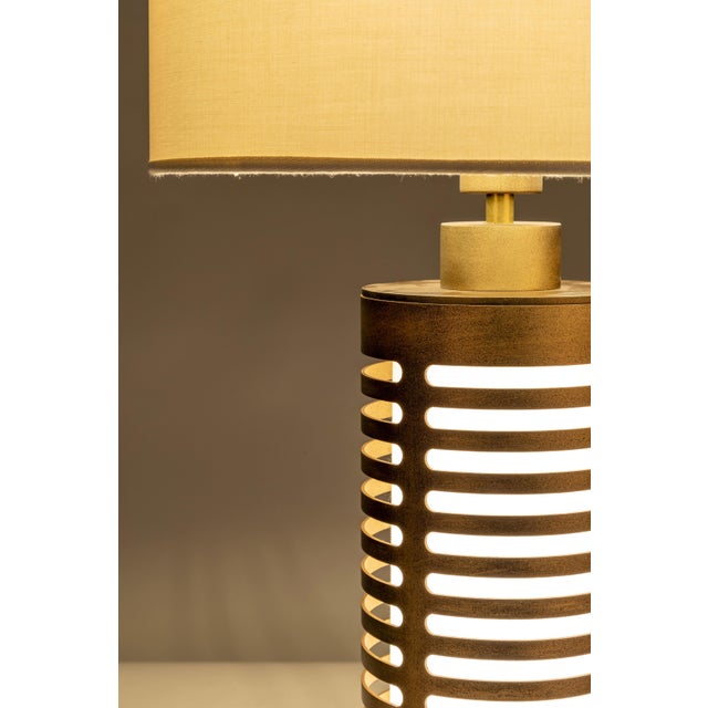 Contemporary Italian Pollux Table Lamp in Burnished Metal For Sale - Image 3 of 6