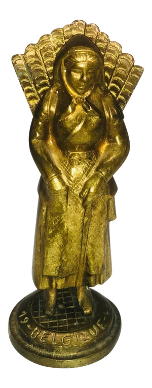Vintage Brass Belgique Dutch Giril With Gathering Basket Figurine