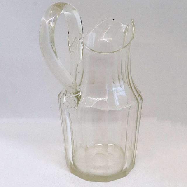 American Large Early American Blown Glass Slab Cut Applied Handle Pitcher For Sale - Image 3 of 5