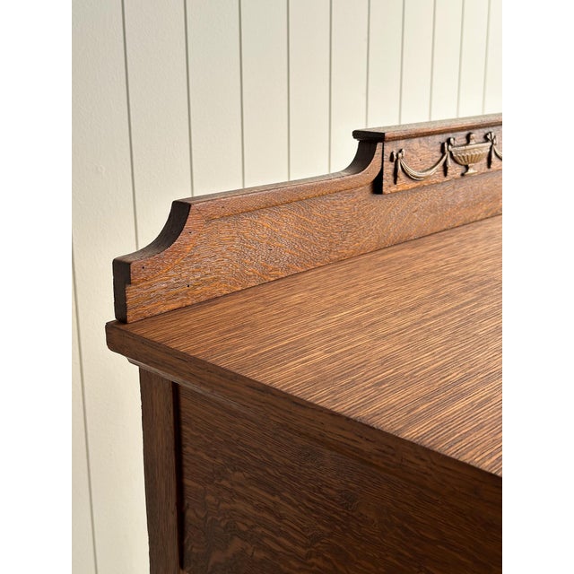Wood Antique Quarter Sawn Oak Console Table With Carved Gallery Back For Sale - Image 7 of 17