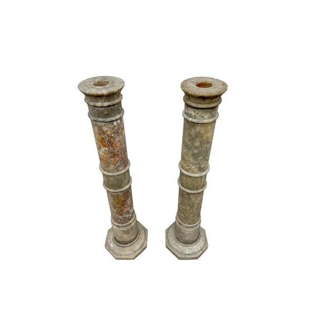 Antique Neoclassical Marble Column Pedestal Stands, Late 19th Century, Set of 2 For Sale - Image 3 of 13