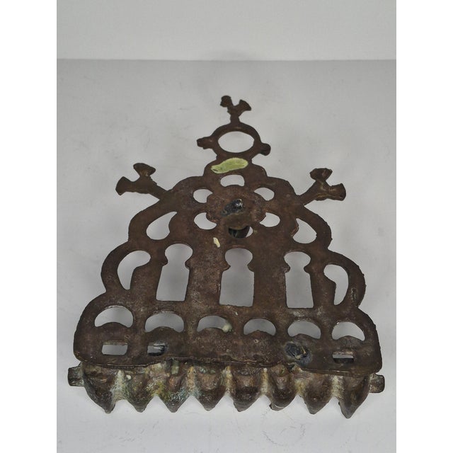 Early 20th Century Antique Moroccan Jewish Hanukkah Menorah Lamp | 19th C North African Cast Brass For Sale - Image 5 of 11
