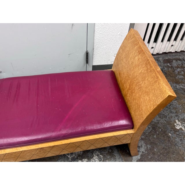 Wood Custom Design Birdseye Maple + Leather Bench For Sale - Image 7 of 12
