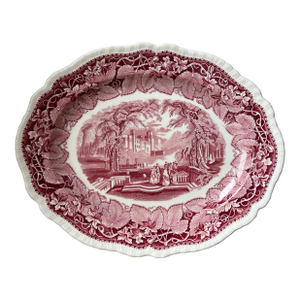 Mason's Pink Vista Pattern Ironstone Collection Antique and Vintage 15" Gadroon Edge Oval Serving Platter