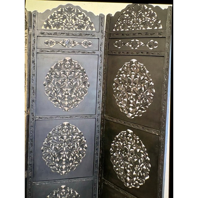 1970s 1970s 3 Panel Detailed Teak Room Divider Screen For Sale - Image 5 of 5
