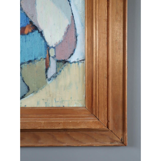 Textile 1950 Mid-Century Modern 'The Patience of Form' Swedish Vintage Abstract Figurative Oil Painting, Framed For Sale - Image 7 of 13