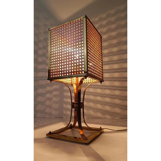 Mid-Century Hollywood Regency Brass and Cane Webbing Table Lamp, 1970s For Sale - Image 16 of 18