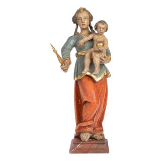 Virgin and Child in Polychrome Linden Wood, Germany, 18th Century For Sale