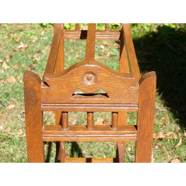 Antique Victorian Aesthetic Movement Solid Oak Towel Rail Quilt Rack For Sale - Image 13 of 13