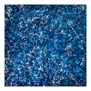 Blue Rising No.1 - 48x48 Large Textured Abstract Painting on Canvas, Blue Atmospheric Contemporary Art For Sale