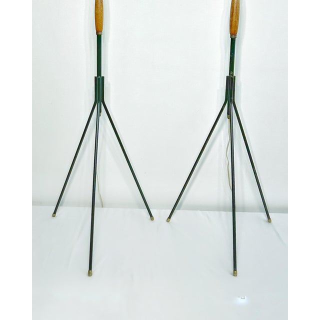 Black Danish Brass and Teak Tripod Floor Lamps attributed to Svend Aage Holm Sørensen, 1950s, Set of 2 For Sale - Image 8 of 9