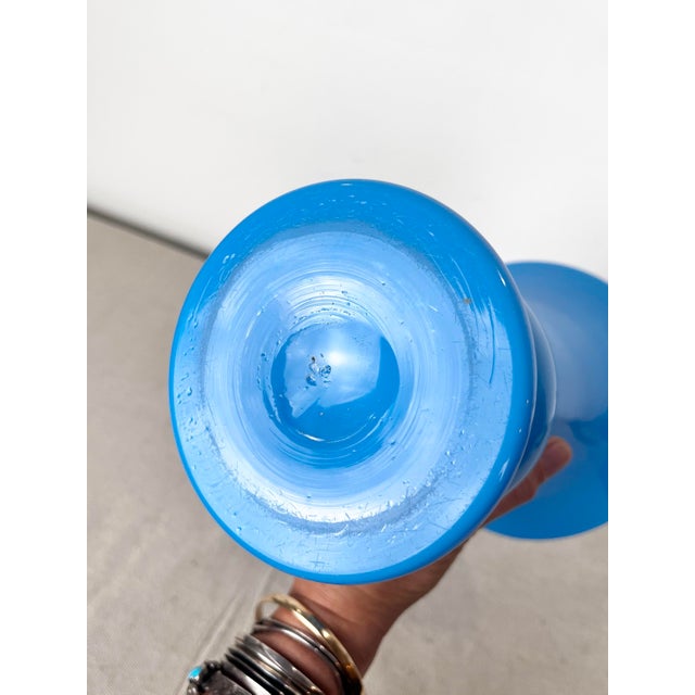 Blue Vintage Blue Opaline Glass Vase For Sale - Image 8 of 8