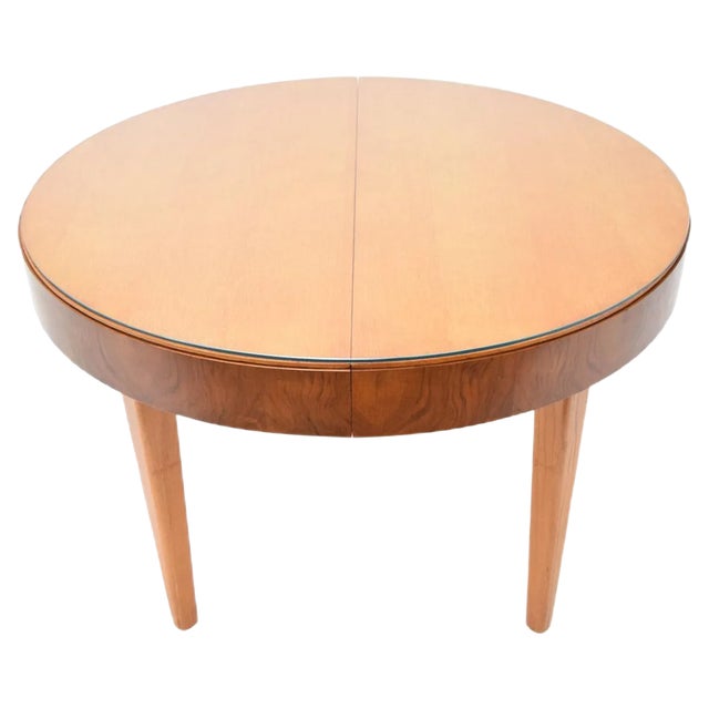 Round Folding Dining Table by Jindrich Halabala, Czechoslovakia, 1950s For Sale