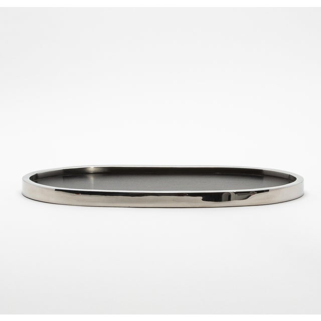 Kifu Paris Oval Tray in Black Oak With Polished Stainless Steel by Kifu Paris For Sale - Image 4 of 10