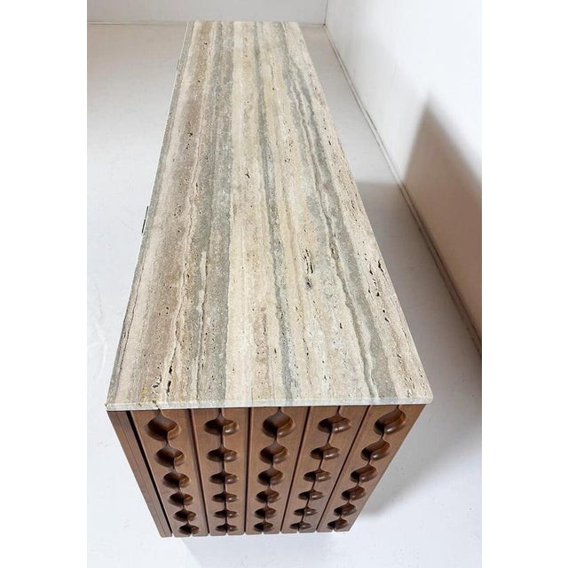 Italian Sideboard in Wood and Travertine For Sale - Image 6 of 8