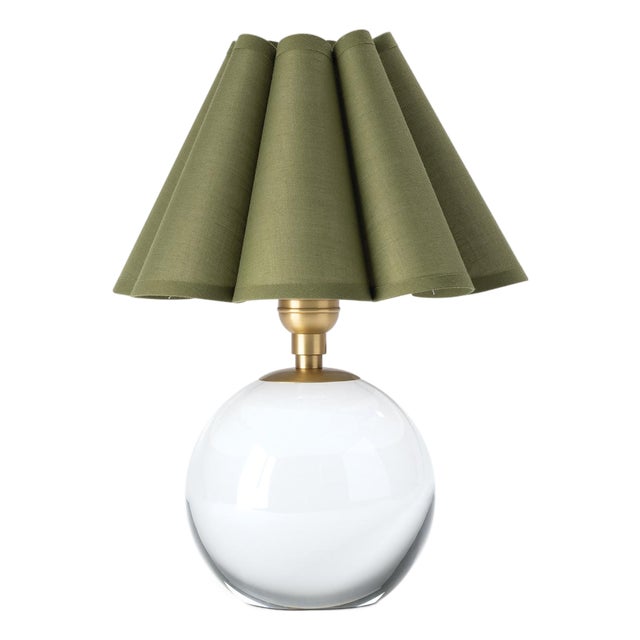 Regina Andrew Giorgio Crystal Mini Lamp, Natural Brass with Olive Scalloped Shade For Sale