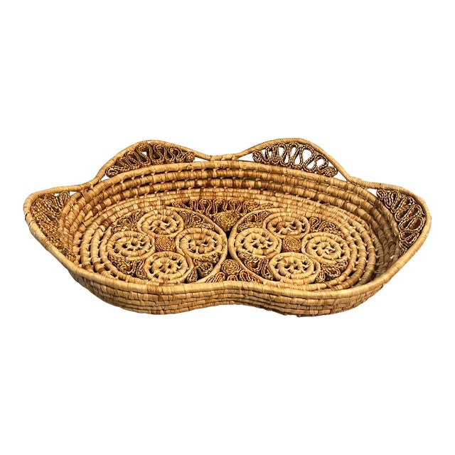 Vintage Handmade Woven Basket For Sale