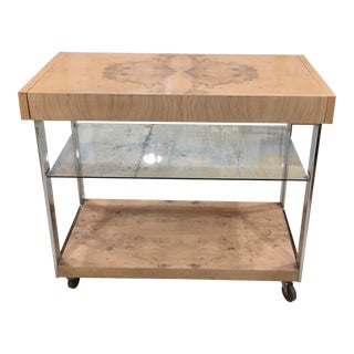1960s Mid Century Chrome and Burl Bar Cart For Sale